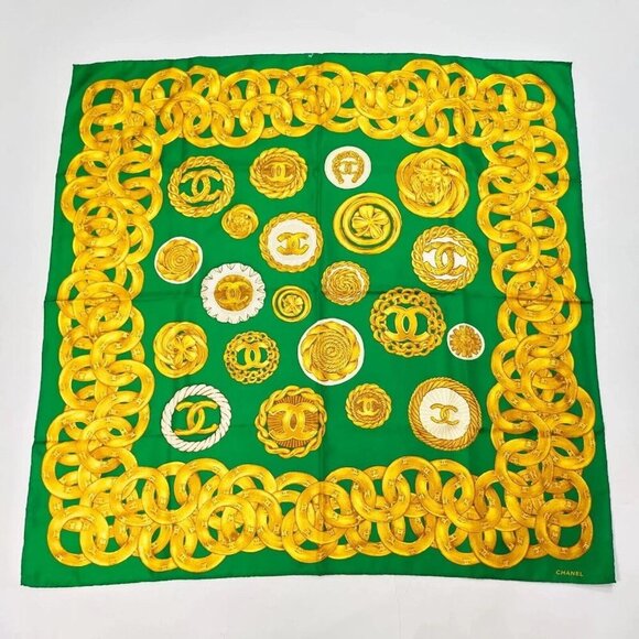 Chanel Greens /Gold Silk100% 201-082825 - Picture 1 of 9